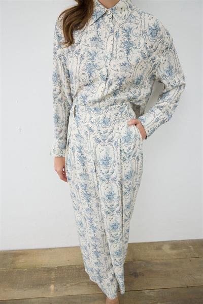 BLANC PATTERNED RAYON VISCOSE PLEATED PANTS SET BABY BLUE