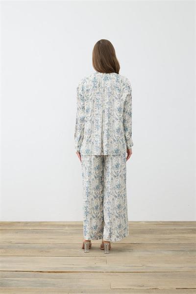 BLANC PATTERNED RAYON VISCOSE PLEATED PANTS SET BABY BLUE