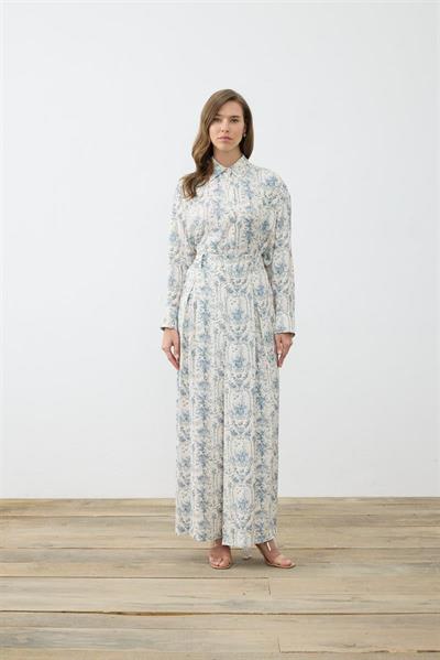 BLANC PATTERNED RAYON VISCOSE PLEATED PANTS SET BABY BLUE