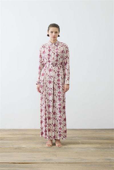 BLANC PATTERNED RAYON VISCOSE PLEATED PANTS SET BURGUNDY