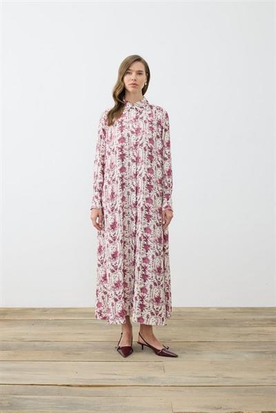 BLANC PATTERNED RAYON VISCOSE SHIRT DRESS BURGUNDY