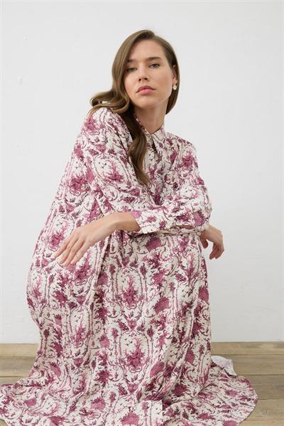 BLANC PATTERNED RAYON VISCOSE SHIRT DRESS BURGUNDY