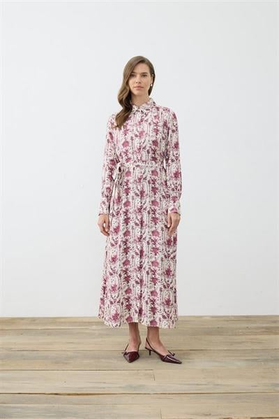 BLANC PATTERNED RAYON VISCOSE SHIRT DRESS BURGUNDY