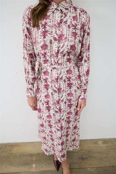 BLANC PATTERNED RAYON VISCOSE SHIRT DRESS BURGUNDY