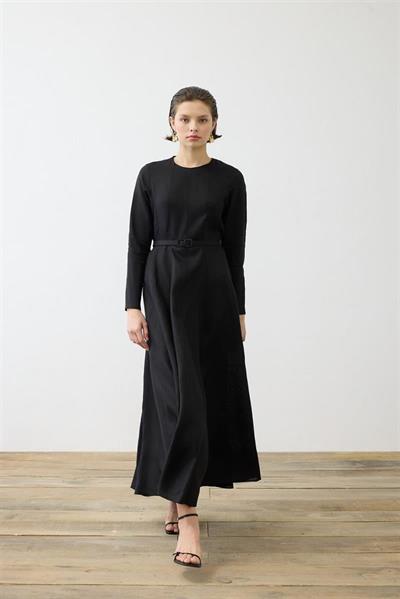 CLARA 100% LINEN FITTED DRESS BLACK