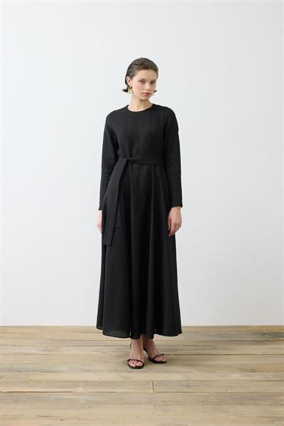 CLARA 100% LINEN FITTED DRESS BLACK