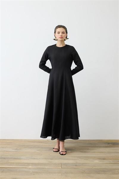 CLARA 100% LINEN FITTED DRESS BLACK