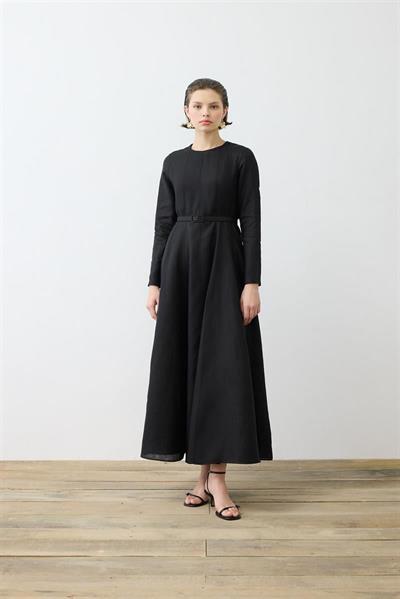 CLARA 100% LINEN FITTED DRESS BLACK