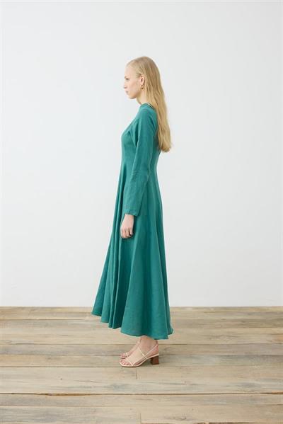 CLARA 100% LINEN FITTED DRESS GREEN