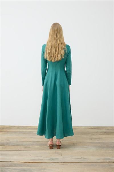CLARA 100% LINEN FITTED DRESS GREEN