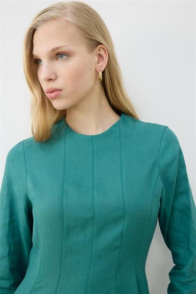 CLARA 100% LINEN FITTED DRESS GREEN
