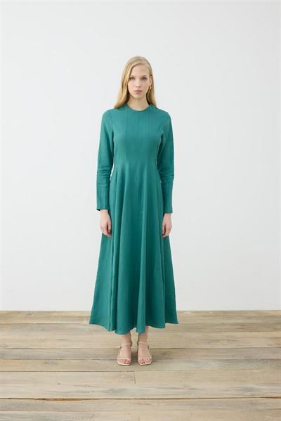 CLARA 100% LINEN FITTED DRESS GREEN