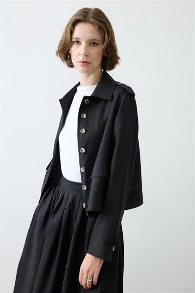 CLARA 100% LINEN SKIRT SET BLACK