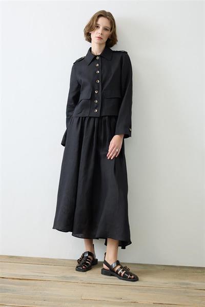 CLARA 100% LINEN SKIRT SET BLACK