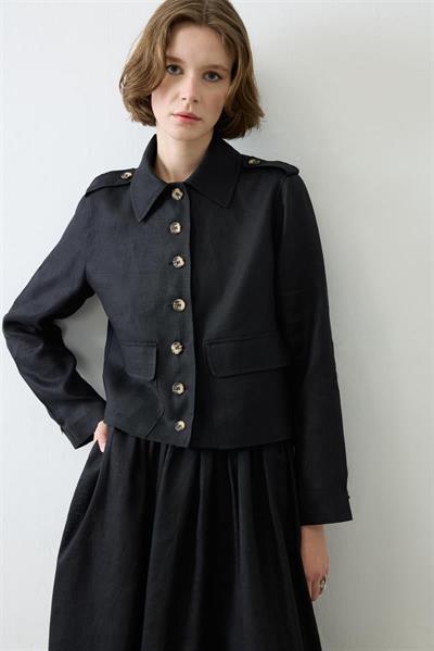 CLARA 100% LINEN SKIRT SET BLACK