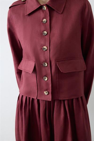 CLARA 100% LINEN SKIRT SET BURGUNDY