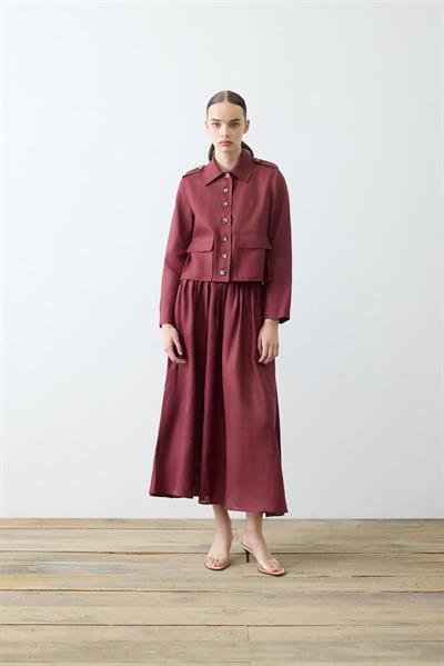 CLARA 100% LINEN SKIRT SET BURGUNDY