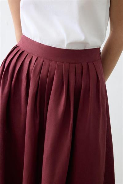CLARA 100% LINEN SKIRT SET BURGUNDY