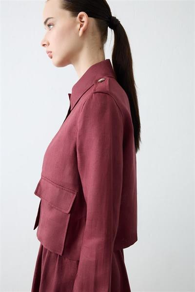 CLARA 100% LINEN SKIRT SET BURGUNDY