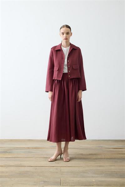 CLARA 100% LINEN SKIRT SET BURGUNDY