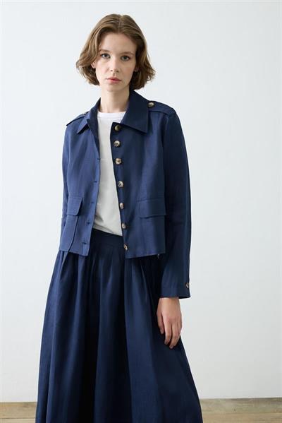 CLARA 100% LINEN SKIRT SET NAVY BLUE