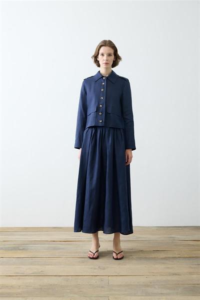 CLARA 100% LINEN SKIRT SET NAVY BLUE