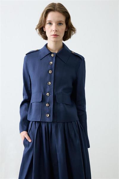 CLARA 100% LINEN SKIRT SET NAVY BLUE