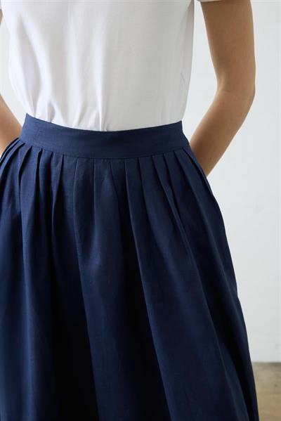CLARA 100% LINEN SKIRT SET NAVY BLUE
