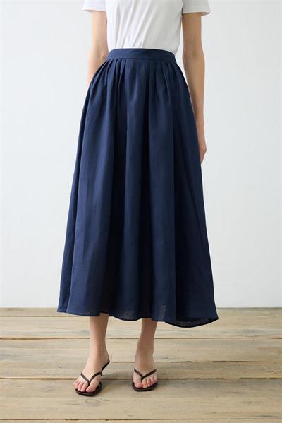 CLARA 100% LINEN SKIRT SET NAVY BLUE