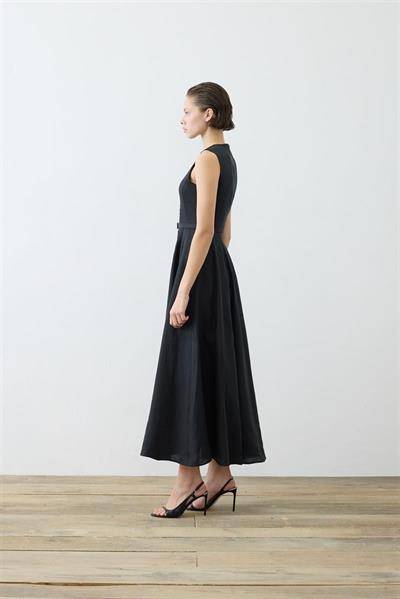 CLARA 100% LINEN SLEEVELESS FITTED DRESS BLACK