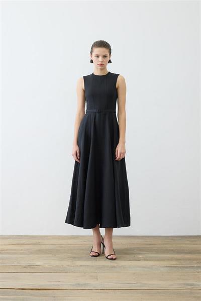 CLARA 100% LINEN SLEEVELESS FITTED DRESS BLACK