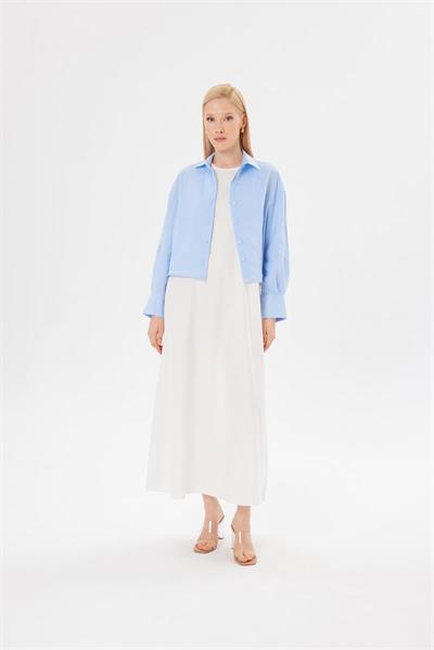 COLOR 100% LINEN CROPPED SHIRT BABY BLUE