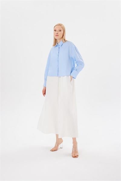 COLOR 100% LINEN CROPPED SHIRT BABY BLUE