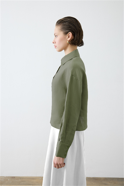 COLOR 100% LINEN CROPPED SHIRT KHAKI