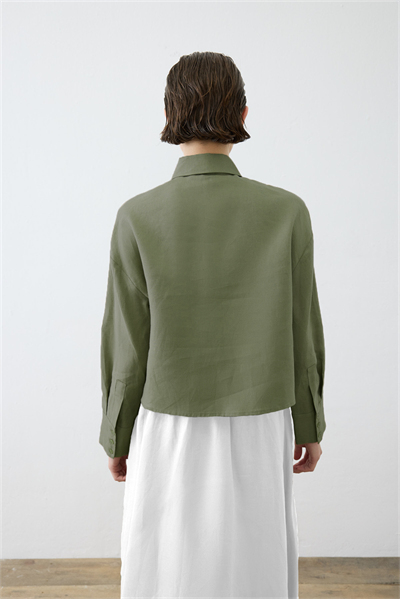 COLOR 100% LINEN CROPPED SHIRT KHAKI