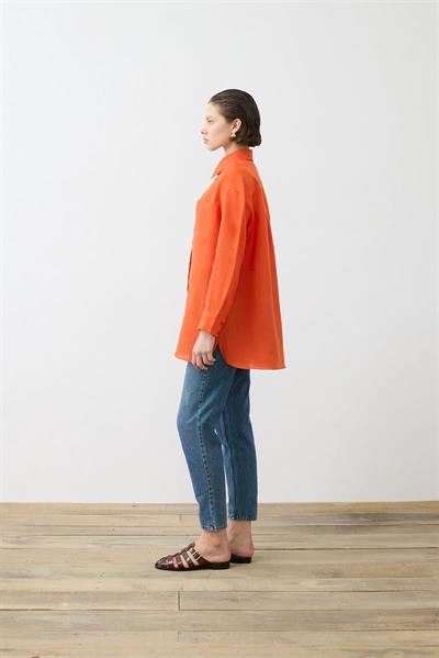 COLOR 100% LINEN SHIRT ORANGE