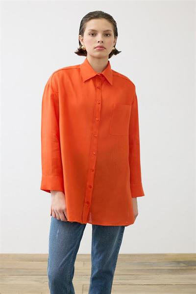 COLOR 100% LINEN SHIRT ORANGE