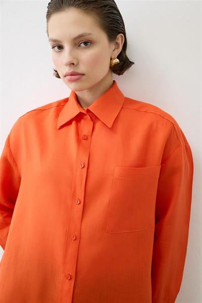 COLOR 100% LINEN SHIRT ORANGE