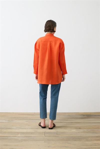 COLOR 100% LINEN SHIRT ORANGE