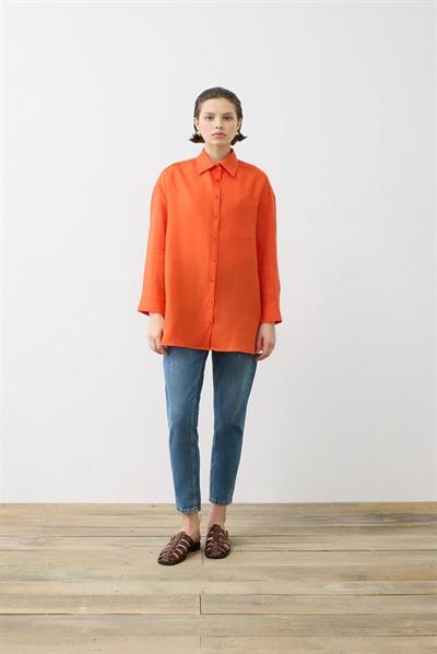 COLOR 100% LINEN SHIRT ORANGE