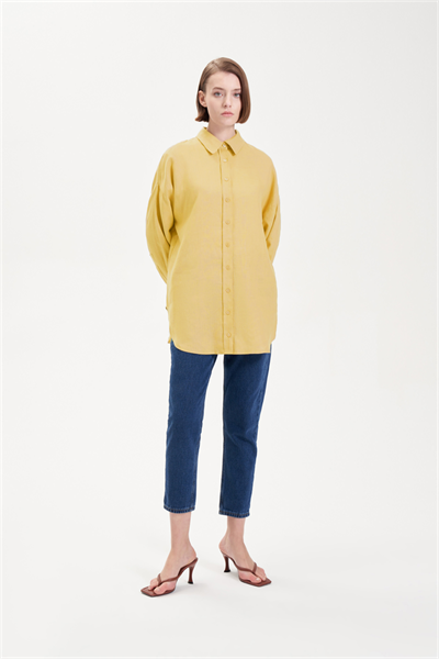 COLOR 100% LINEN SHIRT YELLOW