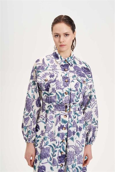 COREL PATTERNED LINEN DRESS LILAC