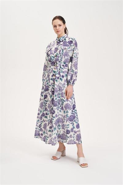 COREL PATTERNED LINEN DRESS LILAC