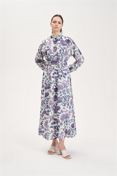 COREL PATTERNED LINEN DRESS LILAC