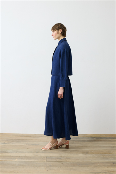 DENIM EFFECT 100% LINEN SKIRT SET NAVY BLUE