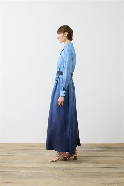 DENIM PATTERNED RAYON VISCOSE SHIRT DRESS NAVY BLUE