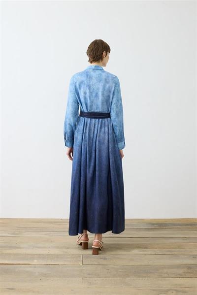 DENIM PATTERNED RAYON VISCOSE SHIRT DRESS NAVY BLUE