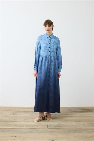 DENIM PATTERNED RAYON VISCOSE SHIRT DRESS NAVY BLUE
