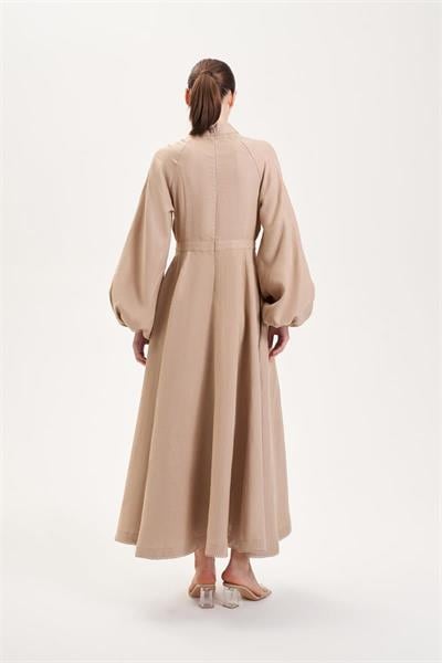 DIVA 100% LINEN BELTED DRESS CAMEL