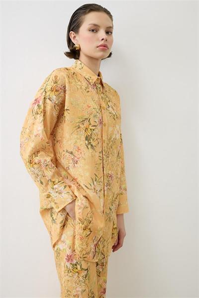 DREAM PATTERNED LINEN PANTS SET MUSTARD